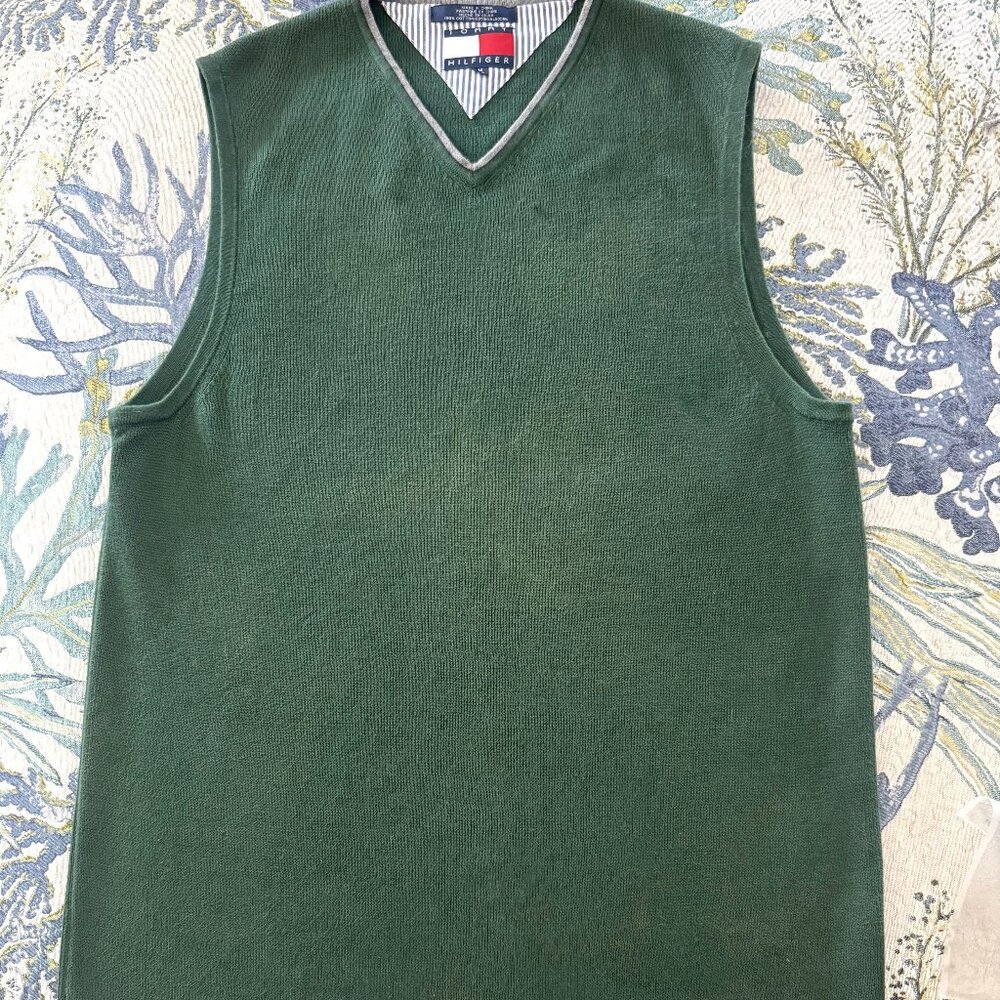 Vintage Men's Tommy Hilfiger Pullover Sweater Vest Hunter Green Size M